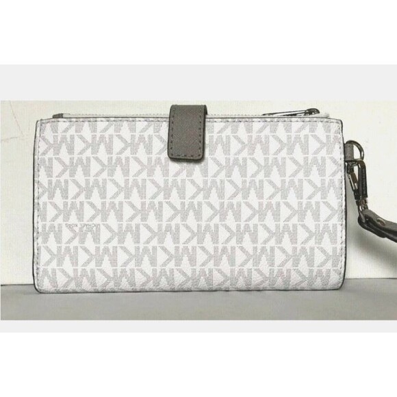 New Michael Kors Jet Set Travel Double Zip Wallet Signature Bright White - Picture 6 of 6